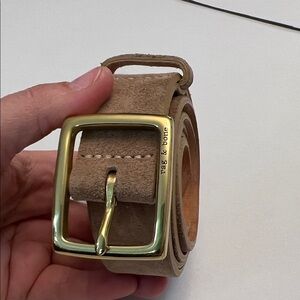RAG & BONE BROWN LEATHER BOYFRIEND BELT WITH GOLD TONE HARDWARE LARGE